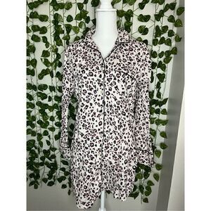 Victorias Secret Pink Black Long Sleeve Button Down Sleepwear Size Medium